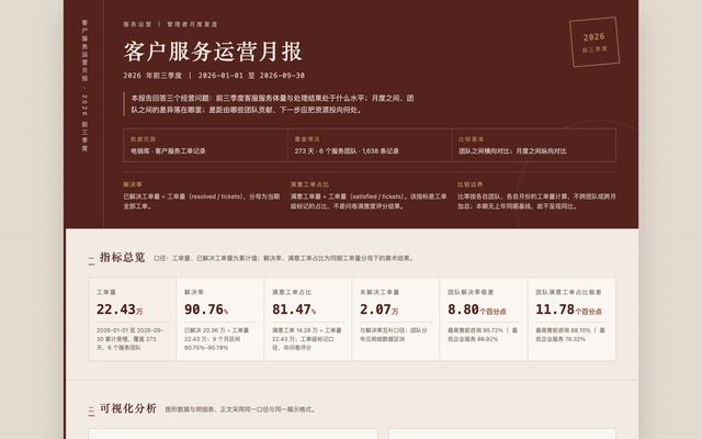 客户服务运营分析真实报告截图
